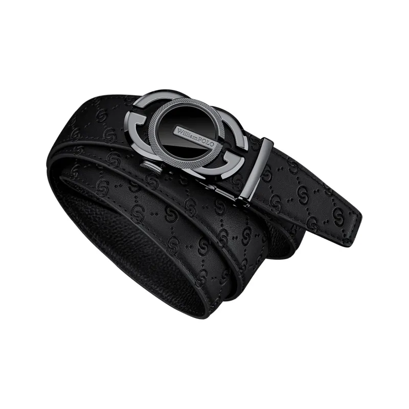 WilliamPOLO Cow Leather Leather Belts Men's Gunmetal Buckle Black Edges 3.5cm Width-2
