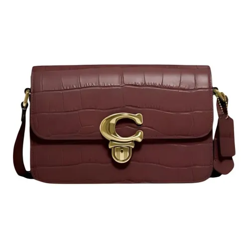 COACH Crocodile Pattern Leather Crossbody Bag Shoulder Bag Women's Burgundy