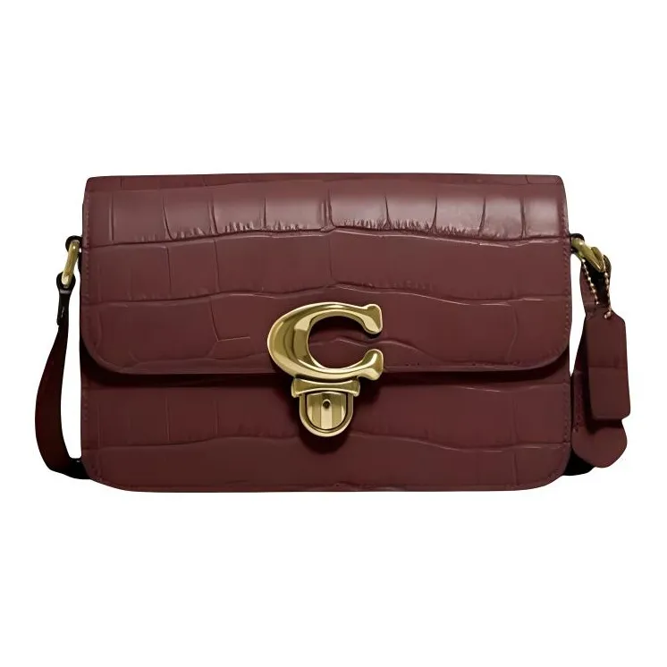 COACH Crocodile Pattern Leather Crossbody Bag, Shoulder Bag Women's Burgundy-0