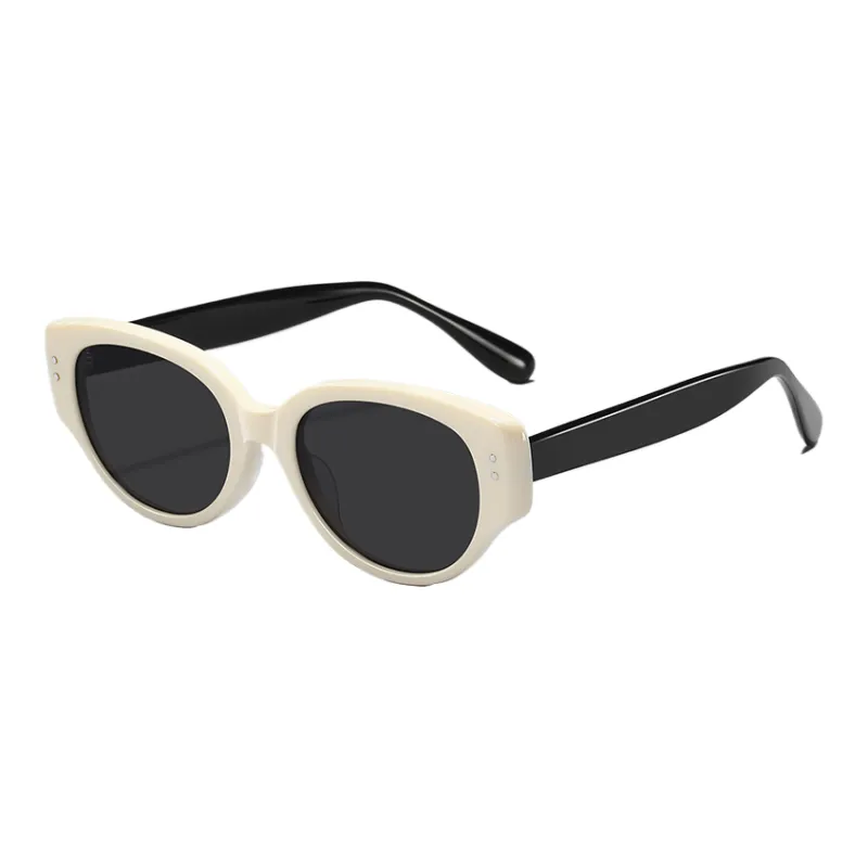 Thunder Pailong Plate Frame Oval Sunglasses Unisex Black Ecru-3
