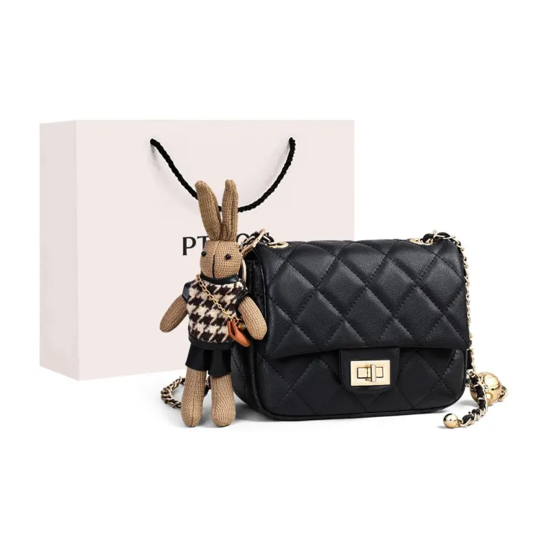 PT'SON Cow Leather Patchwork Synthetic Leather Shoulder Bag Crossbody Bag Regular Women's Black-12