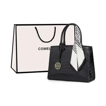 COMELY Cow Leather Patchwork Synthetic Leather Handbags Shoulder Bag Crossbody Bag Medium Size Women's Black