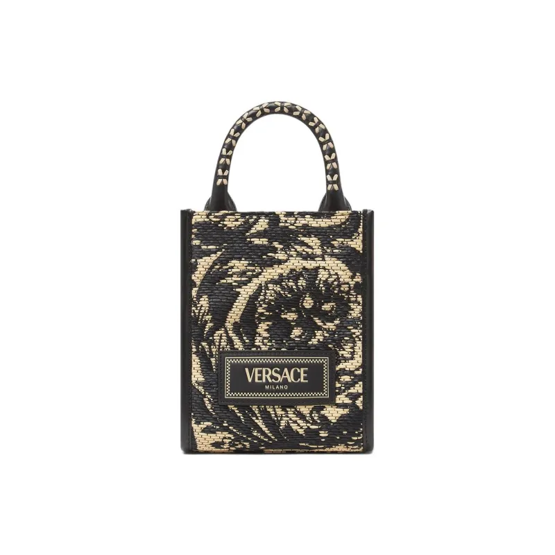 VERSACE Raffia Fiber Shoulder Bag Crossbody Bag Handbag Mini Women's Black-0