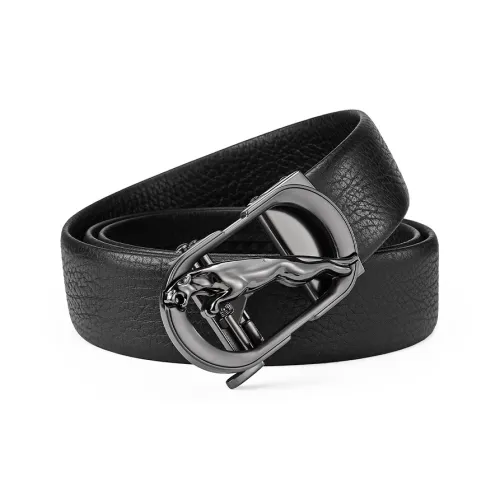 JAGUAR Trendy Fashion Automatic Buckle Cut Out Design Cow Leather Leather Belts Men's Gunmetal Width  3.5cm