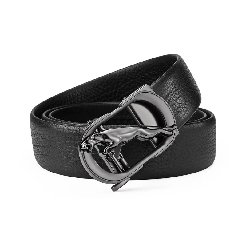 JAGUAR Trendy Fashion Automatic Buckle Cut Out Design Cow Leather Leather Belts Men's Gunmetal Width  3.5cm-0