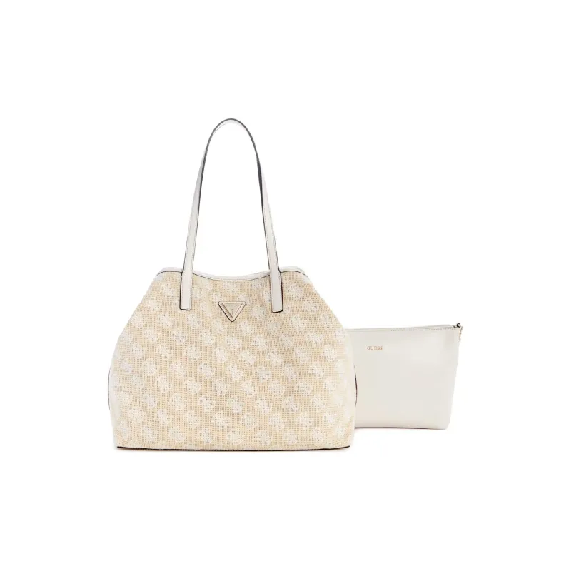 GUESS Artificial Leather Trim Tote Bag Shopping Bag Shoulder Bag Handbag Large Size Women's White-2