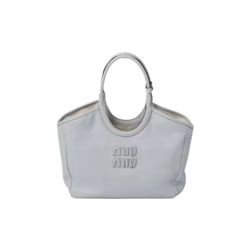 MIU MIU Leather Tote Bag Shopping Bag One Shoulder Handbag Women's Sky Blue