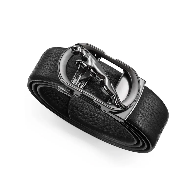 JAGUAR Trendy Fashion Automatic Buckle Cut Out Design Cow Leather Leather Belts Men's Gunmetal Width  3.5cm-4