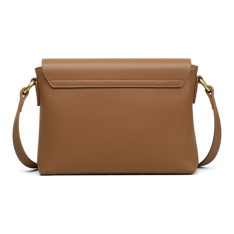 PT'SON Cow Leather Shoulder Bag, Crossbody Bag Medium Size Women's Gold Brown/Beige Coffee/Coffee-8