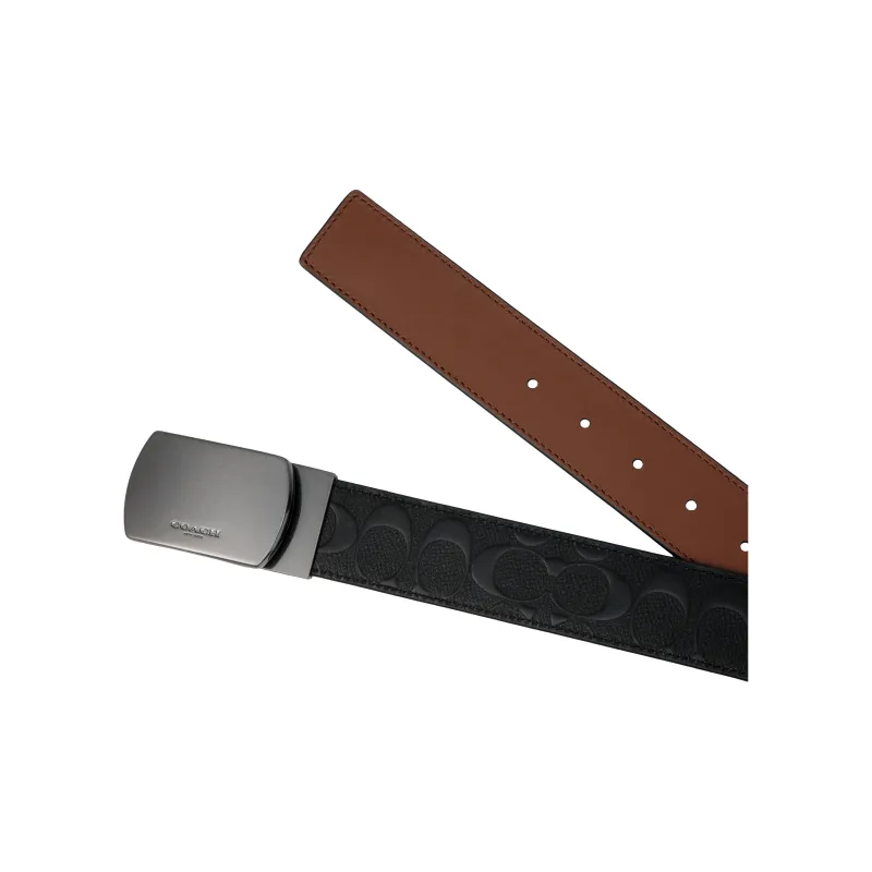 COACH Plaque Buckle Cut To Size Reversible Belt Men's Black-3