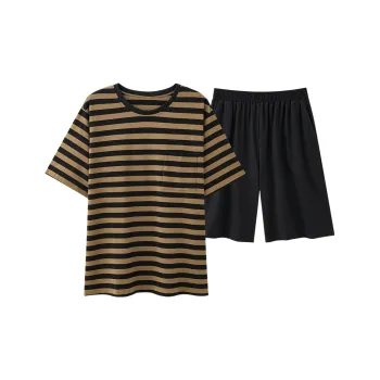 The Story Of The Flower Season Pajama Set Men's Black Brown Stripes