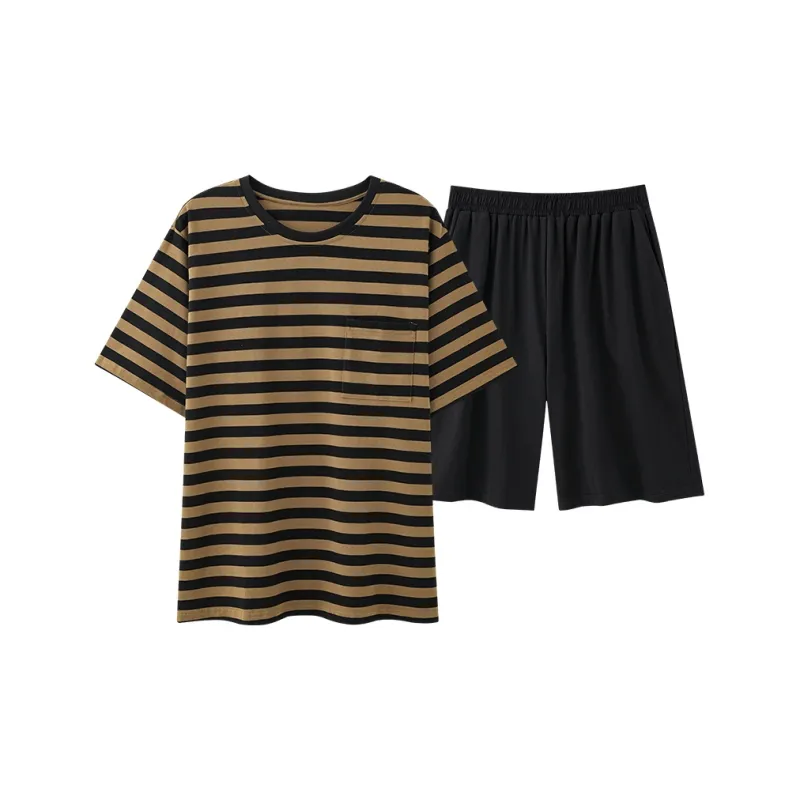 The Story Of The Flower Season Pajama Set Men's Black Brown Stripes-0