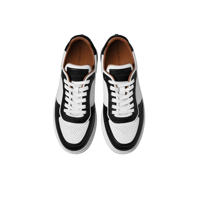 THOM WILLS Casual Versatile Trainer White Sneakers Low Top Skateboard Shoes Men's Black White-2