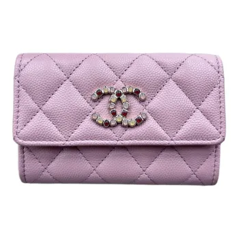 CHANEL Grain Embossed Calfskin Card Holder Women's Pink
