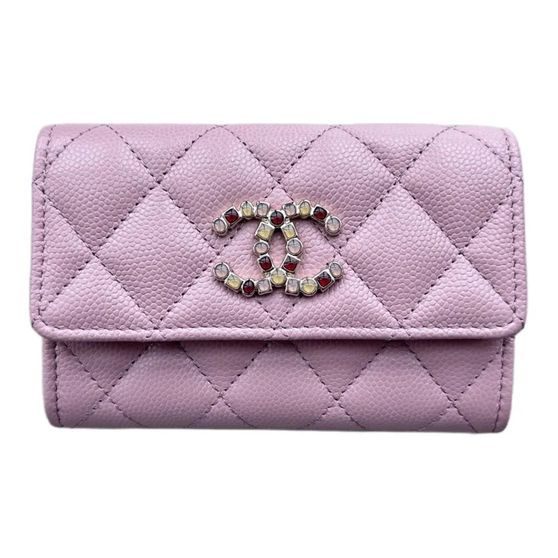 CHANEL Grain Embossed Calfskin Card Holder Women's Pink-0