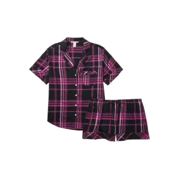 Victoria's Secret THE MIX Pajama Set Women's Black Fuchsia Plaid