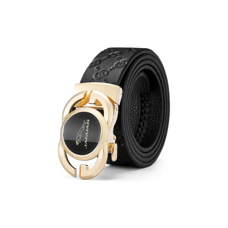 JAGUAR Men's Fashion Automatic Buckle Cut Out Design Cow Leather Belt Belt Men's Gold Width  3.5cm-1