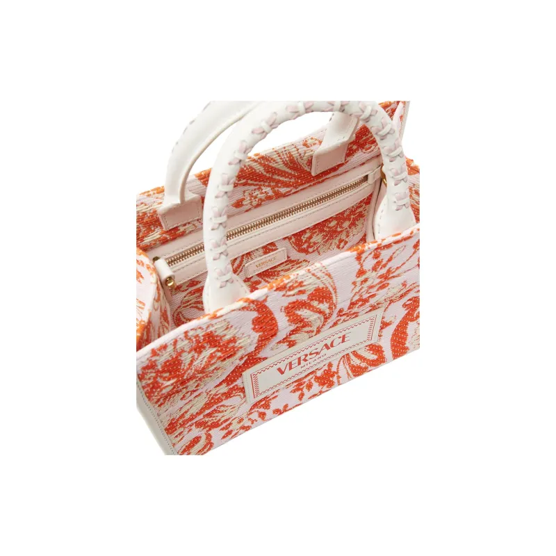 VERSACE Barocco Viscose Tote Bag, Shopping Bag, Shoulder Bag, Crossbody Bag, Handbag Trumpets Women's Coral-3