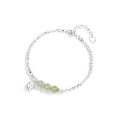 YINCHIE S925 Silver Hetian Jade Bracelets Women's Pale Greenish-White Jade