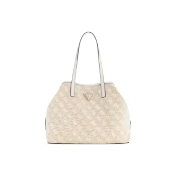 GUESS Artificial Leather Trim Tote Bag Shopping Bag Shoulder Bag Handbag Large Size Women's White