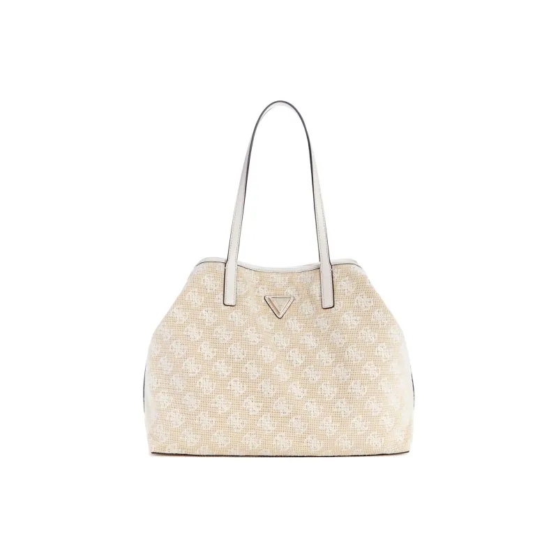 GUESS Artificial Leather Trim Tote Bag Shopping Bag Shoulder Bag Handbag Large Size Women's White-0