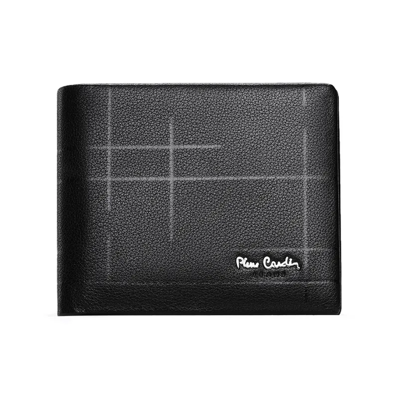 PIERRE CARDIN Top Grain Cow Leather Automatic Buckle Belt Short Wallets Men's Black-6
