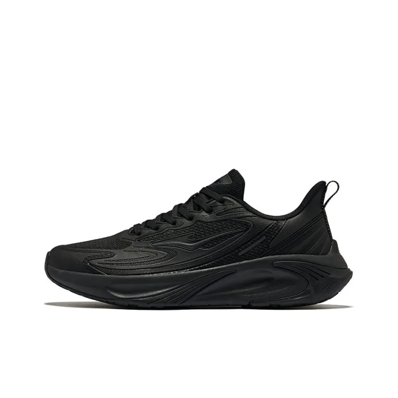 Erke Cushioned Wear Resistant Breathable Low Top Running Shoes Men's Jet Black-0