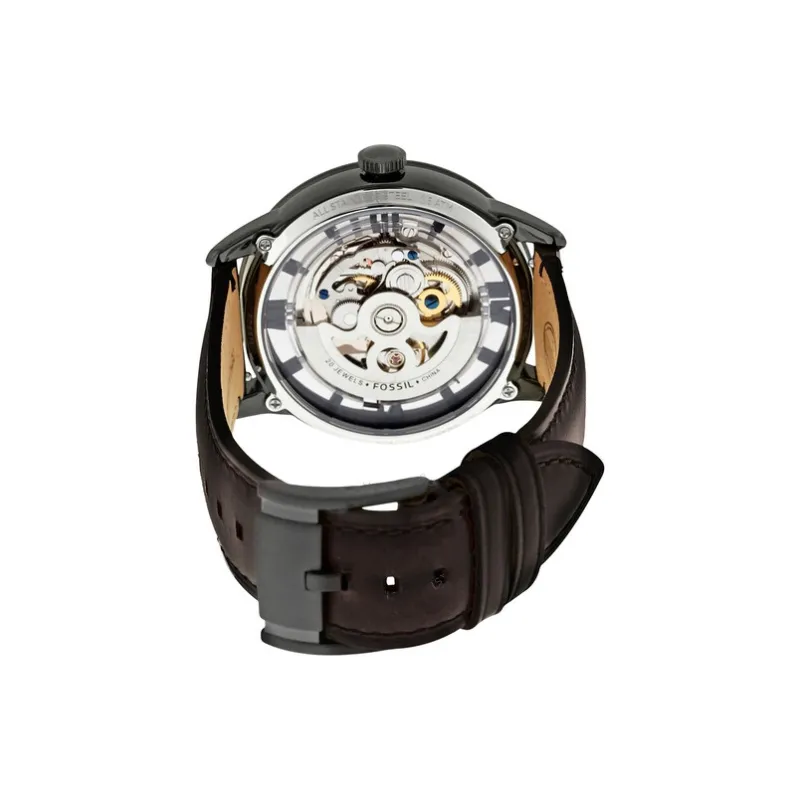 FOSSIL Townspeople Collection Wrist Watch Automatic Mechanical Movement Leather Strap 44mm Tan Watch Dial Men's Watches-3