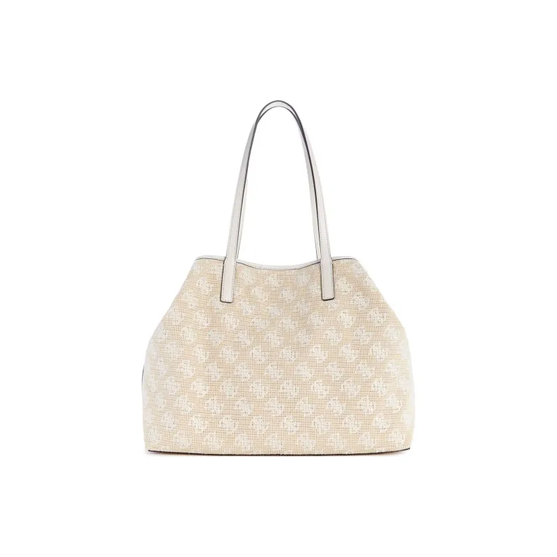 GUESS Artificial Leather Trim Tote Bag Shopping Bag Shoulder Bag Handbag Large Size Women's White-4