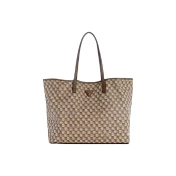GUESS Faux Leather Tote Bag Shopping Bag Shoulder Bag Handbag Large Size Unisex Brown