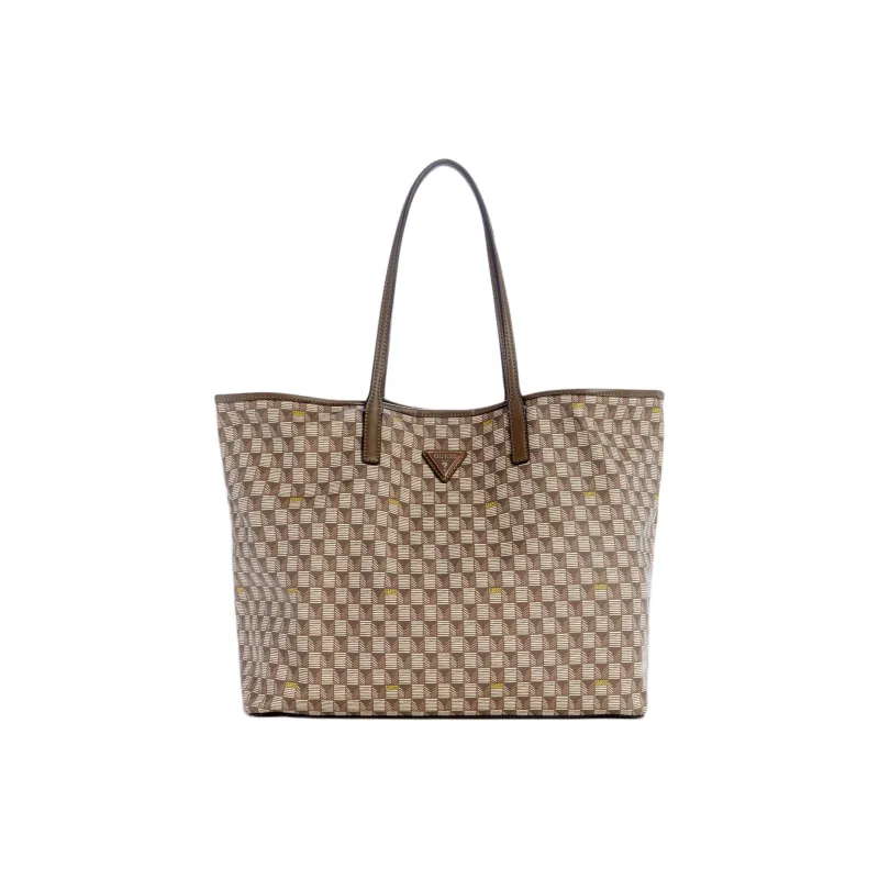 GUESS Faux Leather Tote Bag Shopping Bag Shoulder Bag Handbag Large Size Unisex Brown-0