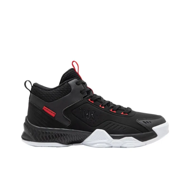 361° Anti Slip Wear Resistant Mid Top Basketball Shoes Men's Black White-1