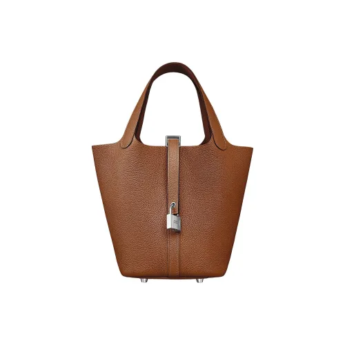 HERMES Taurillon Maurice Bullock Leather Basket Bag Handbag Regular Women's 37 Gold Gold Brown