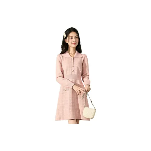 Tonlion Long-Sleeved Dresses Women's Gray Lotus Pink