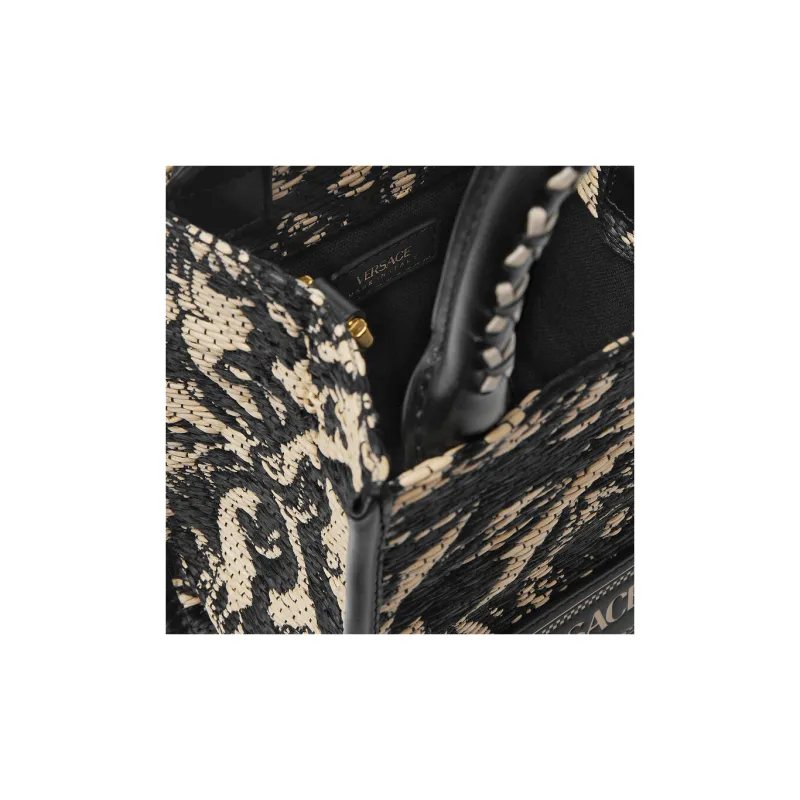 VERSACE Raffia Fiber Shoulder Bag Crossbody Bag Handbag Mini Women's Black-3