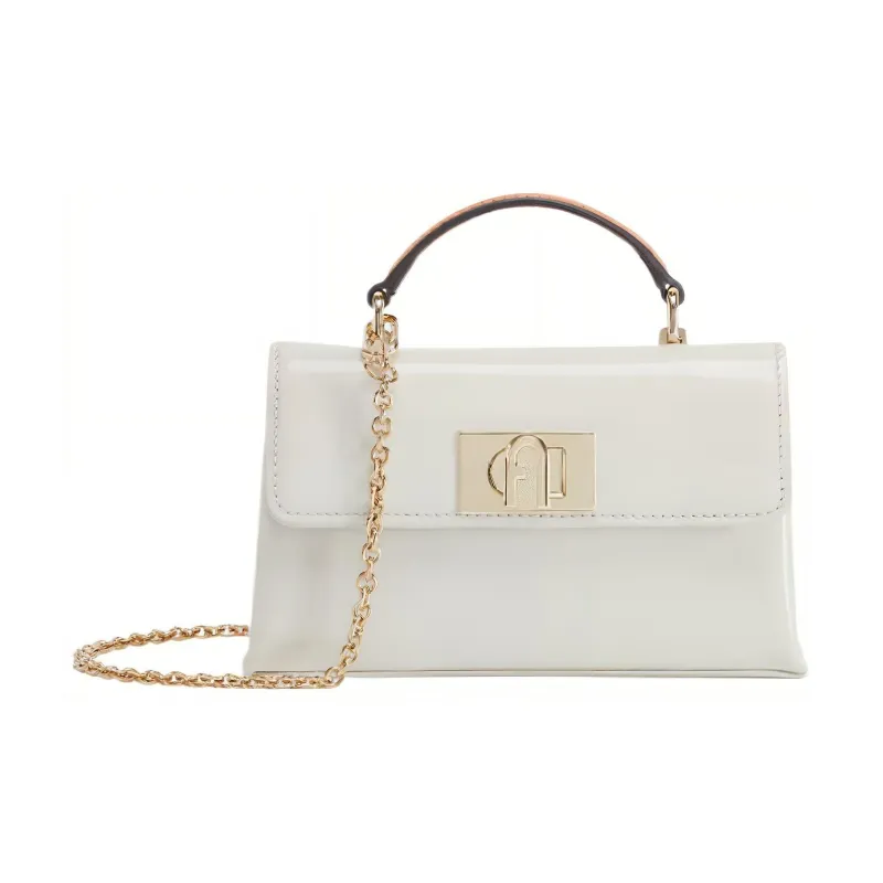 Furla 1927 Collection Patent Leather Shoulder Bag Crossbody Bag Handbag Mini Women's Marshmallow White-0