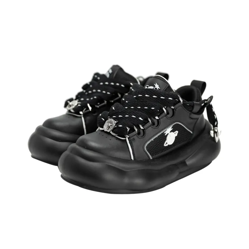 OmniPlanet Cushioning, Abrasion Resistant, Height Increasing Low Top Chunky Sneakers Unisex Black-2