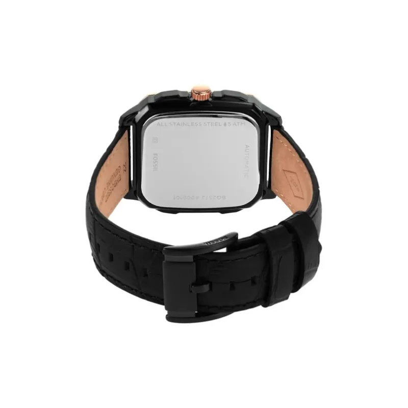 FOSSIL Wrist Watch Automatic Mechanical Movement Leather Strap Cut Out Dial Men's Watches-2