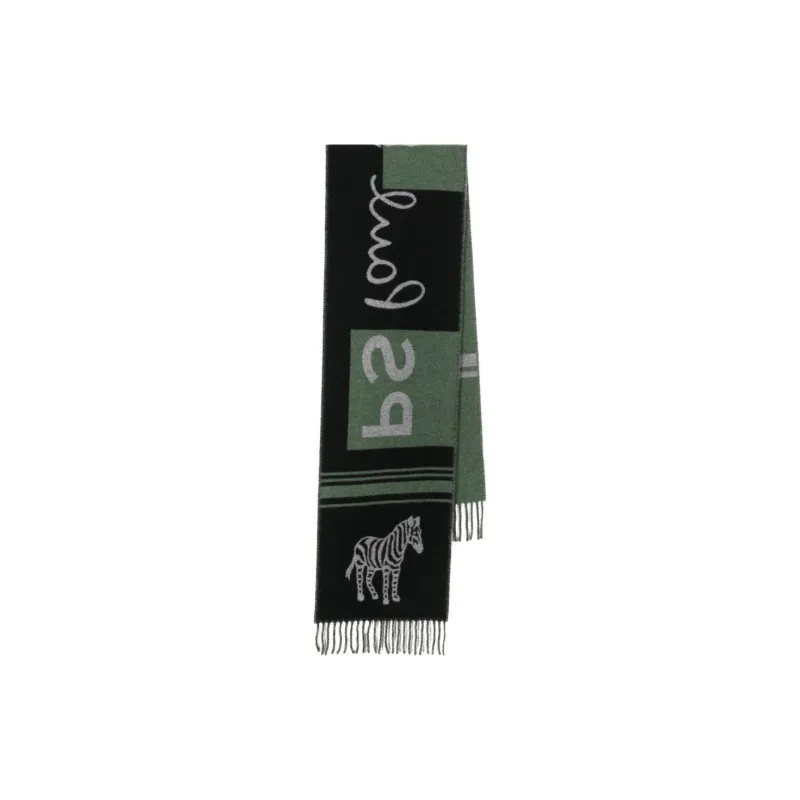 PS Paul Smith Logo-intarsia Fringed Scarf-1