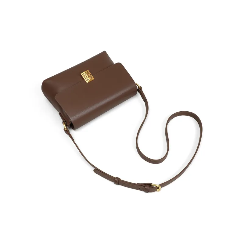 PT'SON Cow Leather Shoulder Bag, Crossbody Bag Medium Size Women's Gold Brown/Beige Coffee/Coffee-15