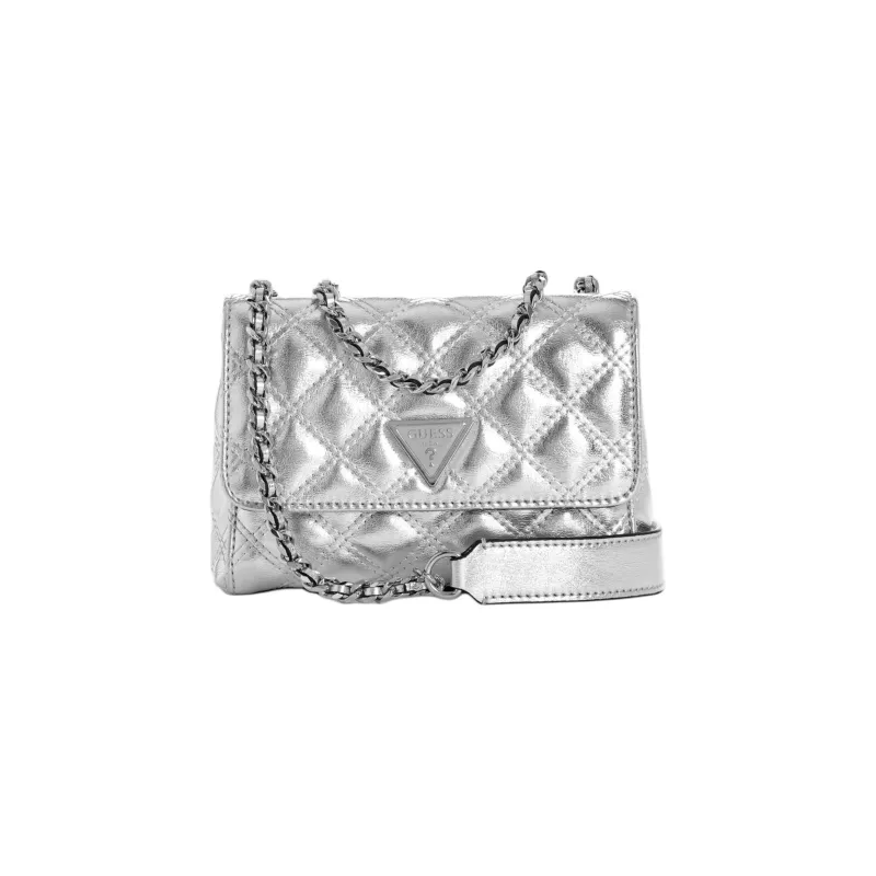 GUESS Metal Faux Leather Shoulder Bag Crossbody Bag Mini Unisex Silver-0