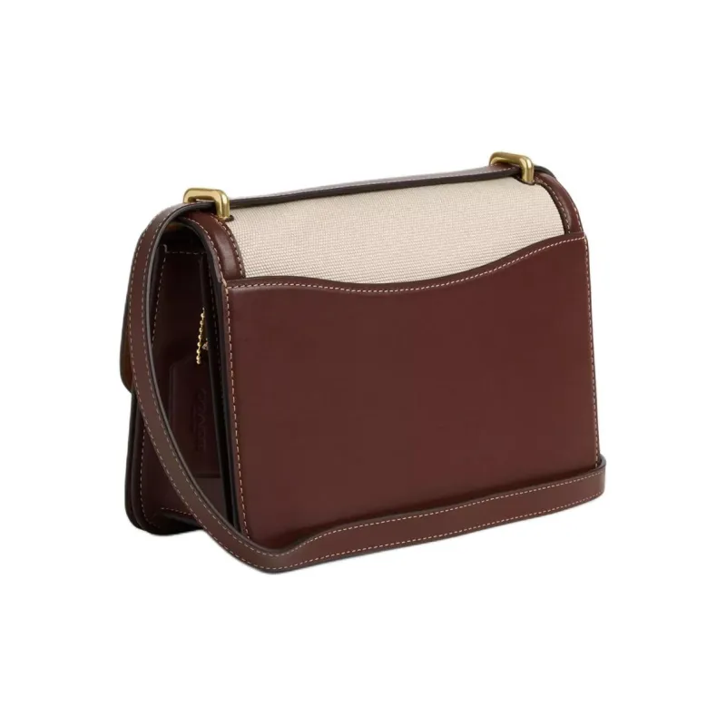 COACH Morgan Canvas With Calfskin Shoulder Bag Crossbody Bag Medium Size Women's Gold & Natural Multicolor-1