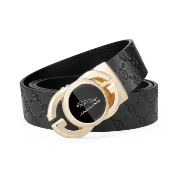 JAGUAR Men's Fashion Automatic Buckle Cut Out Design Cow Leather Belt Belt Men's Gold Width  3.5cm