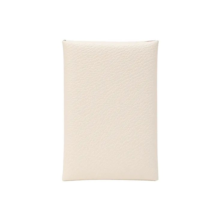 HERMES Calvi Duo Goatskin Wallet, Card Holder, Coin Purse Women's Cream White & Wood Color-1