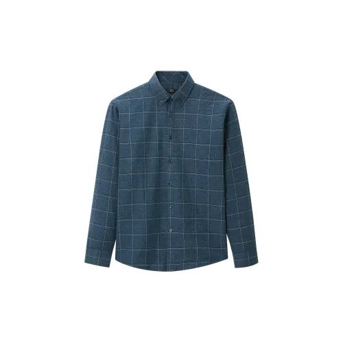 HLA Shirts Men Blue-gray Plaid Q1