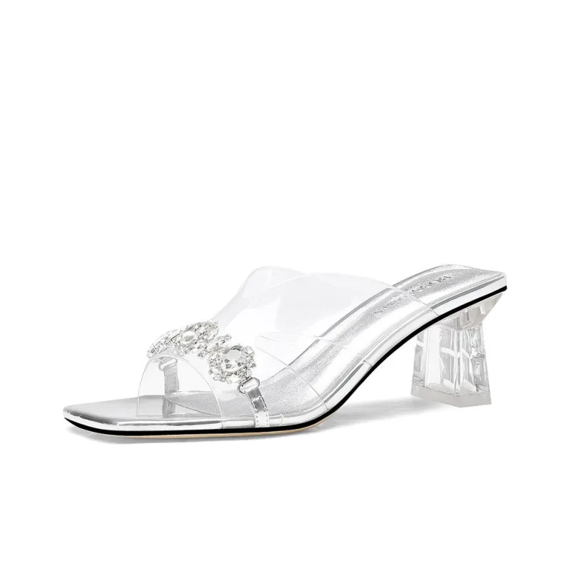 BOSSSUNWEN Rubber Sole Sequins Cut Out Rhinestone Slide Slippers Women's-1