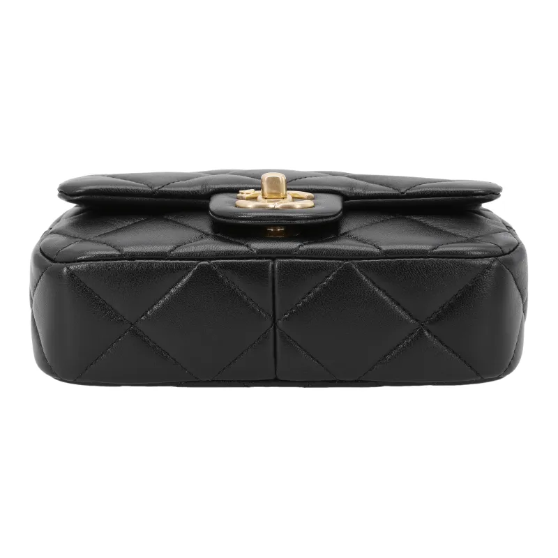 CHANEL Sheepskin Mini Square Flap Bag, Crossbody Bag, Shoulder Bag Women's Black-4