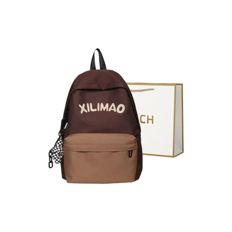 BRINCH Nylon Backpack Unisex Black/Light Brown/Green/Dark Blue-4