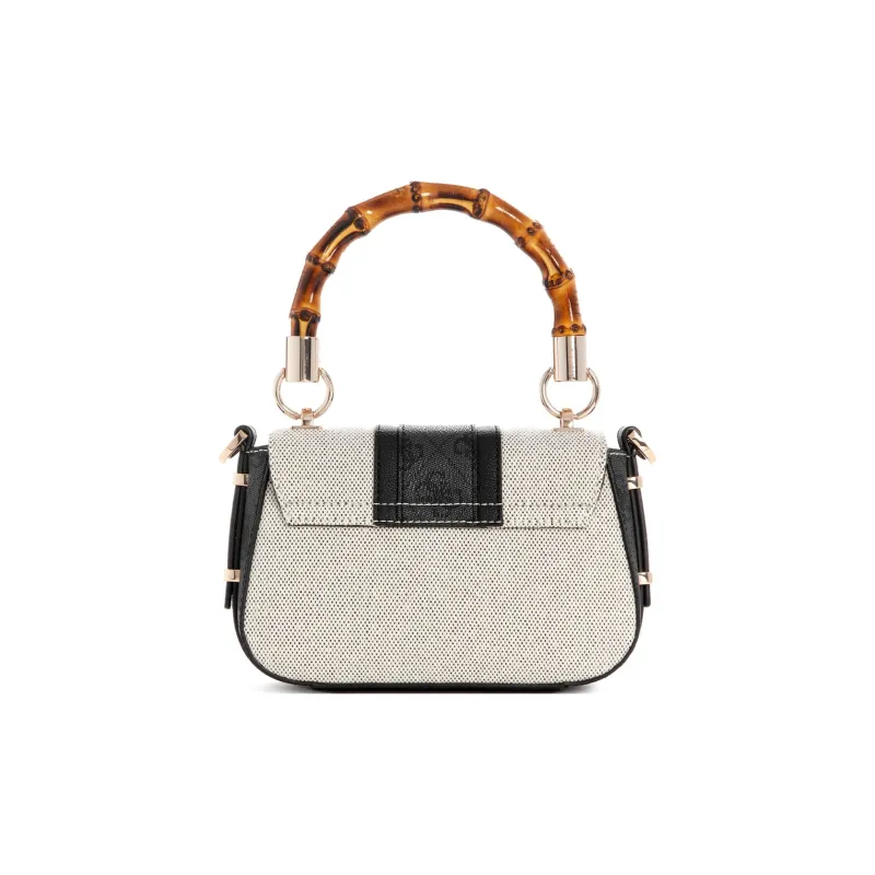 GUESS Canvas With Imitation Leather Trim Canvas Bag Shoulder Bag Crossbody Bag Handbag Mini Women's Beige & Black-2