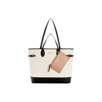 GUESS Faux Leather Tote Bag Shopping Bag Shoulder Bag Handbag Women's Gray White